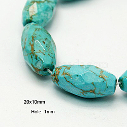 Natural Howlite Beads Strands, Dyed & Heated, Faceted, Rice, Turquoise, 20x10mm, Hole: 1mm(X-TURQ-C007-20x10mm-1)