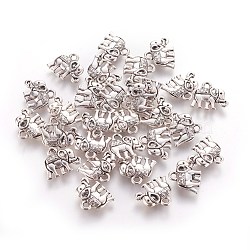 Vintage Elephant Charms, Tibetan Style Alloy Charms, Cadmium Free & Nickel Free & Lead Free, Antique Silver, 12x14x2.5mm, Hole: 1mm(A-PALLOY-ZN-47017-AS-F)