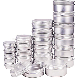 Round Aluminium Tin Cans, Aluminium Jar, Storage Containers for Cosmetic, Candles, Candies, with Screw Top Lid, Silver, 4~6.8x1.8~3.5cm, Capacity: 15ml/30ml/60ml/80ml, 40pcs/box(CON-BC0005-05)