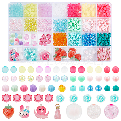 ARRICRAFT DIY Jewelry Making Finding Kits, Including Round & Square & Pumpkin Acrylic Beads, Flower & Strawberry & Rabbit Resin & Plastic Cabochons, Octopus Resin & Polycotton Tassel Pendant, Mixed Color, 892Pcs/box(DIY-AR0003-01)