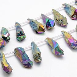 Electroplated Natural Quartz Crystal Beads Strands, Top Drilled Beads, Teardrop, Colorful, 24~31x6~15x4~10mm, Hole: 1.5mm, about 25pcs/strand, 14.3 inch(G-G890-A-07)