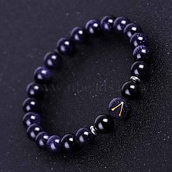 Sagittarius Round Synthetic Blue Goldstone & Natural Black Onyx(Dyed & Heated) Stretch Bracelets for Women Men(EA3132-10)