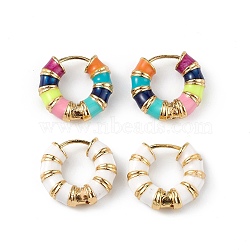Real 18K Gold Plated Brass Hoop Earrings for Women, with Enamel, Long-Lasting Plated, Lead Free & Cadmium Free, Mixed Color, 20x5.5mm, Pin: 1mm(EJEW-L234-092G)