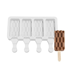 Food Grade DIY Rectangle Ice-cream Silicone Molds, Ice Pop Molds, for Making Ice Cream, 4 Cavities, White, 129x180x23mm, Inner Diameter: 69x35mm(DIY-D062-04B)