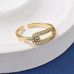 304 Stainless Steel Open Cuff Ring, with Clear Cubic Zirconia, Oval, Real 18K Gold Plated, 6mm, Adjustable(RJEW-R017-01G)