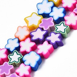 Handmade Polymer Clay Beads Strands, Star, Colorful, 8~10x8~10x3~4.5mm, Hole: 1.5mm, about 40pcs/strand, 12.60 inch~13.58inch (32~34.5cm)(CLAY-S096-043I)