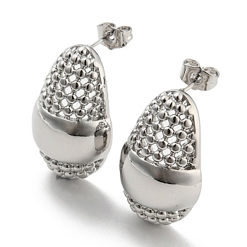 Oval Stud Earrings, Brass Jewelry for Women, Cadmium Free & Lead Free, Platinum, 30x19mm