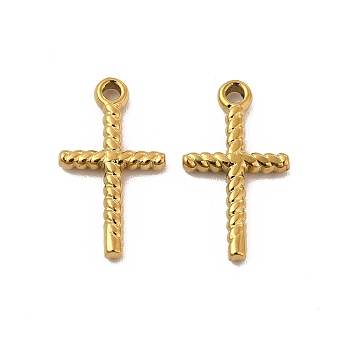 Ion Plating(IP) 304 Stainless Steel Pendants, Cross Charm, Golden, 15x8.5x1.5mm, Hole: 1.2mm