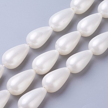 Electroplate Shell Pearl Beads Strands, Drop, White, 18~20x10~10.5mm, Hole: 1mm, about 20pcs/strand, 15~16inch(40~41cm)