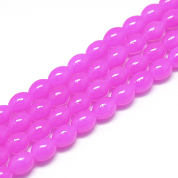 Baking Painted Glass Beads Strands, Oval, Imitation Jade, Fuchsia, 8~8.5x6~6.5mm, Hole: 1.5mm, about 96pcs/strand, 32.2 inch