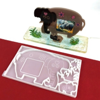 DIY Elephant Photo Frame & Grass Decoration Silicone Molds, Resin Casting Molds, for UV Resin & Epoxy Resin Craft Making, White, 123x216x11mm, Inner Diameter: 114x213mm