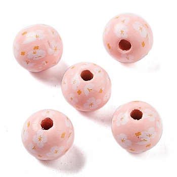 Wood European Beads, Large Hole Beads, Flower, Misty Rose, 15.5~16x14.5mm, Hole: 4mm