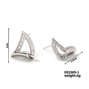 Chic Geometric Triangle Stud Earrings with Hollow Design and Edges, Platinum, 20x16mm