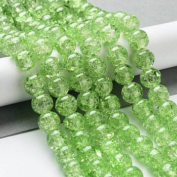 Crackle Glass Beads Strands, Round, Pale Green, 10mm, Hole: 1.3~1.6mm, about 80pcs/strand, 31.4 inch