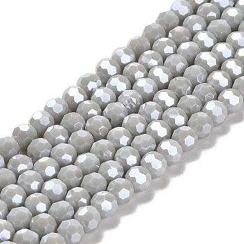 Opaque Glass Beads Strands, Faceted, Round, Light Grey, 6mm, Hole: 1mm, about 98~100pcs/strand, 20.39~20.59 inch(51.8~52.3cm)