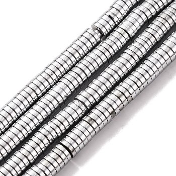 Non-magnetic Synthetic Hematite Beads Strands, Heishi Beads, Disc/Flat Round, Platinum Plated, 4x1mm, Hole: 1mm, 15.7 inch