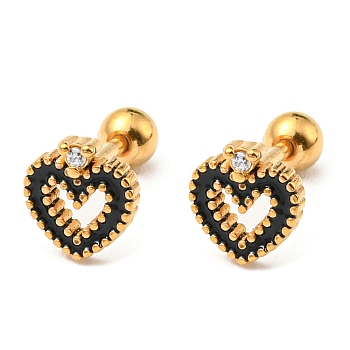 Ion Plating(IP) 304 Stainless Steel Stud Earrings, Hollow Heart, Antique Golden, 8x7.5mm