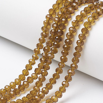 Glass Beads Strands, Faceted, Rondelle, Dark Goldenrod, 6x5mm, Hole: 1mm, about 83~85pcs/strand, 38~39cm