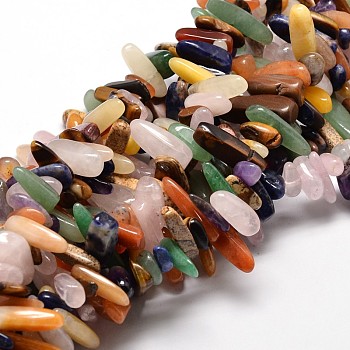 Natural Mixed Stone Nuggets Beads Strands, 8~30x5~12mm, Hole: 1mm, about 15.3 inch~15.7 inch