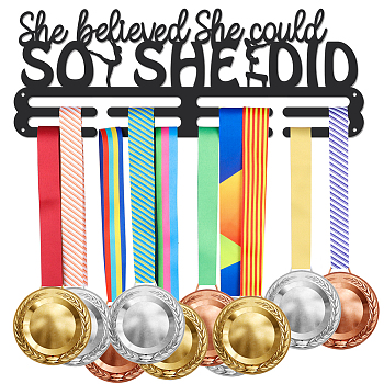 Sports Theme Iron Medal Hanger Holder Display Wall Rack, with Screws, Word She Believed She Could So She Did, Gymnastics Pattern, 150x400mm