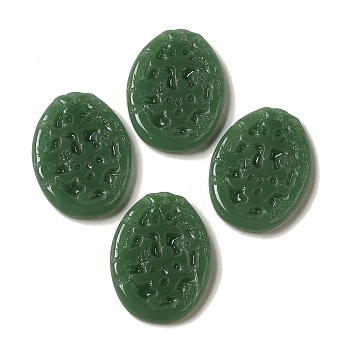 Glass Pendants, Imitation Gemstone, Oval Charms, Sea Green, 45x34x6mm, Hole: 1.8mm