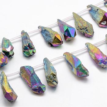 Electroplated Natural Quartz Crystal Beads Strands, Top Drilled Beads, Teardrop, Colorful, 24~31x6~15x4~10mm, Hole: 1.5mm, about 25pcs/strand, 14.3 inch