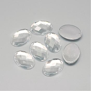 Sew on Rhinestone, Transparent Acrylic Rhinestone, Two Holes, Garment Accessories, Faceted, Oval, Clear, 10x8x3.5mm, Hole: 0.8~1mm
