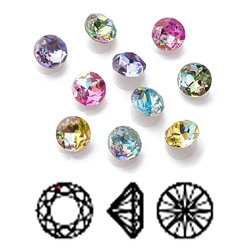 K9 Glass Rhinestone Cabochons, Shiny Laser Style, Imitation Austrian Crystal, Pointed Back & Back Plated, Faceted, Flat Round, Back Plated, Mixed Color, 8x4.5mm
