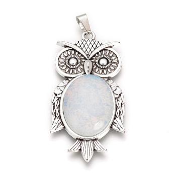 Opalite Big Pendants, with Alloy Findings, Owl, Antique Silver, 56x27.5x7.5mm, Hole: 3.5x7.5mm