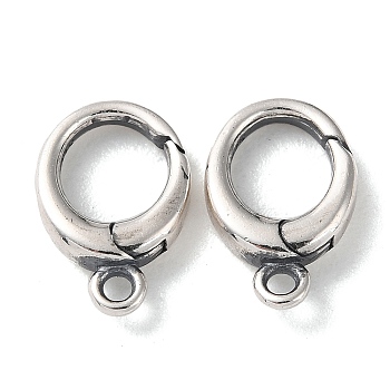 925 Thailand Sterling Silver Spring Gate Rings, Tibetan Style Round Clasps, with 925 Stamp, Antique Silver, 12x8x2.5mm, Hole: 1.4mm