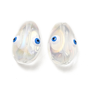 Transparent Glass Beads, with Enamel, Teardop with Evil Eye Pattern, White, 20.5x13x10mm, Hole: 1.2mm