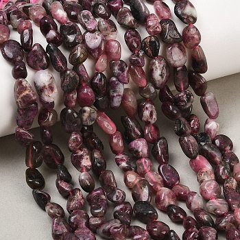 Natural Plum Blossom Tourmaline Beads Strands, Nuggets, Tumbled Stone, 6~12x5~7x3.5~4.5mm, Hole: 0.7~0.8mm, about 21~24pcs/strand, 7.87''~8.39''(20~21.3cm)