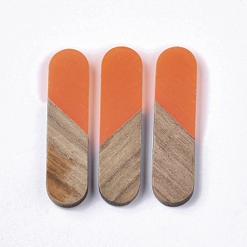 Transparent Resin & Walnut Wood Cabochons, Oval, Dark Orange, 45x11x3~4mm