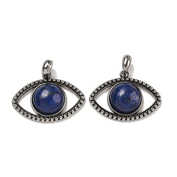 Dyed Natural Lapis Lazuli Pendants, Alloy Eye Charms, Antique Silver, Cadmium Free & Lead Free, 26x35.5x7mm, Hole: 7mm