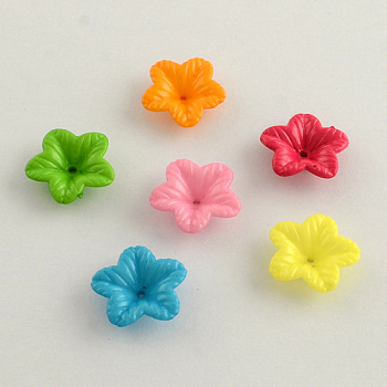 Opaque Acrylic Flower Bead Caps, 5-Petal, Mixed Color, 18x5mm, Hole: 1.5mm