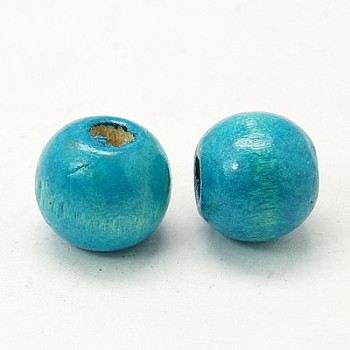 Natural Wood Beads, Round, Dyed, Turquoise, 13x14mm, Hole: 4mm, about 1200pcs/1000g