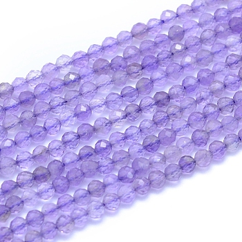 Natural Amethyst Beads Strands, Faceted, Round, 2.5~3mm, Hole: 0.6mm, about 145pcs/strand, 14.96 inch(38cm)