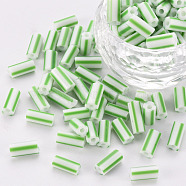 Glass Bugle Beads, Opaque Colours Seep, Round Hole, Lime Green, 8~10x4mm, Hole: 1.8mm, about 1800pcs/pound(SEED-S055-A-004)