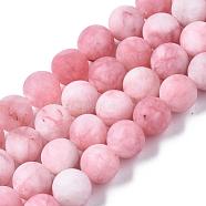 Natural White Jade Bead Strands, Dyed, Frosted, Round, Pink, 8~9mm, Hole: 1mm, about 46~48pcs/strand, 14.9 inch(G-R297-8mm-27)
