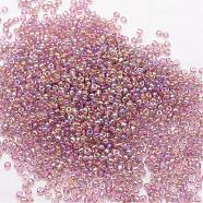 8/0 Round Glass Seed Beads, Grade A, Transparent Colours Rainbow, Rosy Brown, 2.8~3.2mm, Hole: 1.0mm, about 15000pcs/pound(SEED-J011-F8-176)