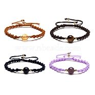 Adjustable Round Natural Gemstone Beads Bracelets for Women or Men, Braided Nylon Cord Bracelets, Mixed Color, 2-3/8~4-1/4 inch(6~10.9cm) , beads: 10mm(BJEW-JB06840)