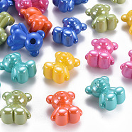 Pearlized Opaque Acrylic Beads, Half Drilled, Bear, Mixed Color, 22x18.5x13mm, Hole: 3.5mm(X-MACR-S373-39I)