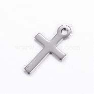 304 Stainless Steel Charms, Cross, Stainless Steel Color, 17x10x0.8mm, Hole: 1.5mm(STAS-D445-094)