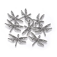 Tibetan Style Alloy Pendants, Cadmium Free & Nickel Free & Lead Free, Dragonfly, Antique Silver, 25x35x3mm, Hole: 2mm(TIBEP-A12-3725-AS-FF)