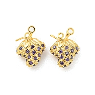 Brass Micro Pave Cubic Zirconia Pendants, Real 18K Gold Plated, Grape, 15x11x5mm, Hole: 1mm(KK-K369-02G-01)