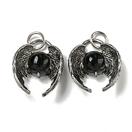 Bat Natural Obsidian Pendants, Rack Plating Brass Halloween Charms, Cadmium Free & Lead Free, Antique Silver, 27x22x9.5mm, Hole: 6mm(G-F766-03AS-05)