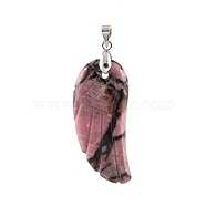 Natural Rhodonite Pendants, with Platinum Tone Brass Findings, Wing, 35x17mm(WI-PW0001-085I)