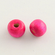 Dyed Natural Wood Beads, Round, Lead Free, Deep Pink, 8x7mm, Hole: 3mm, about 6000pcs/1000g(WOOD-Q006-8mm-11-LF)
