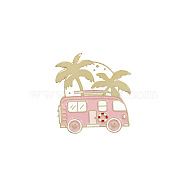 Spring Theme Alloy Brooches, Enamel Hiking Lapel Pin, for Backpack Clothes, RV/Recreational Vehicle & Coconut Trees, Golden, Pink, 30x28mm(SPRI-PW0001-096B)