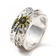 Rotatable Daisy Alloy Finger Ring, Two Tone Gothic Chunky Ring for Calming Worry Meditation, Antique Silver & Antique Golden, US Size 6 1/2(16.9mm)(RJEW-F123-01AS)